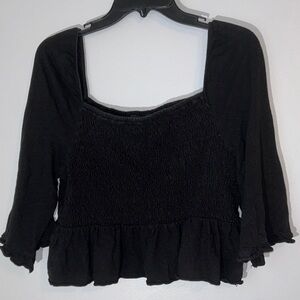 American‎ Eagle Outfitters Black Smocked Blouse Size L Cropped